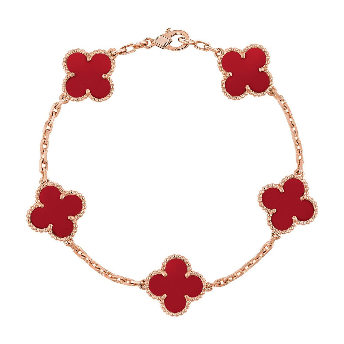 [Elite] CLOVER 5 MOTIF RED CORNELIAN BRACELET COLLECTION