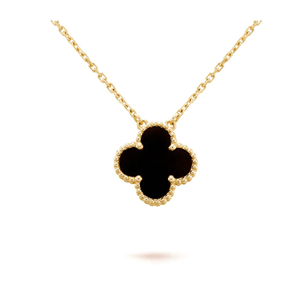 [Elite]CLOVER 15MM BLACK ONYX SINGLE FLOWER NECKLACE