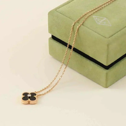 [Elite]CLOVER 15MM DIAMOND ONYX NECKLACE