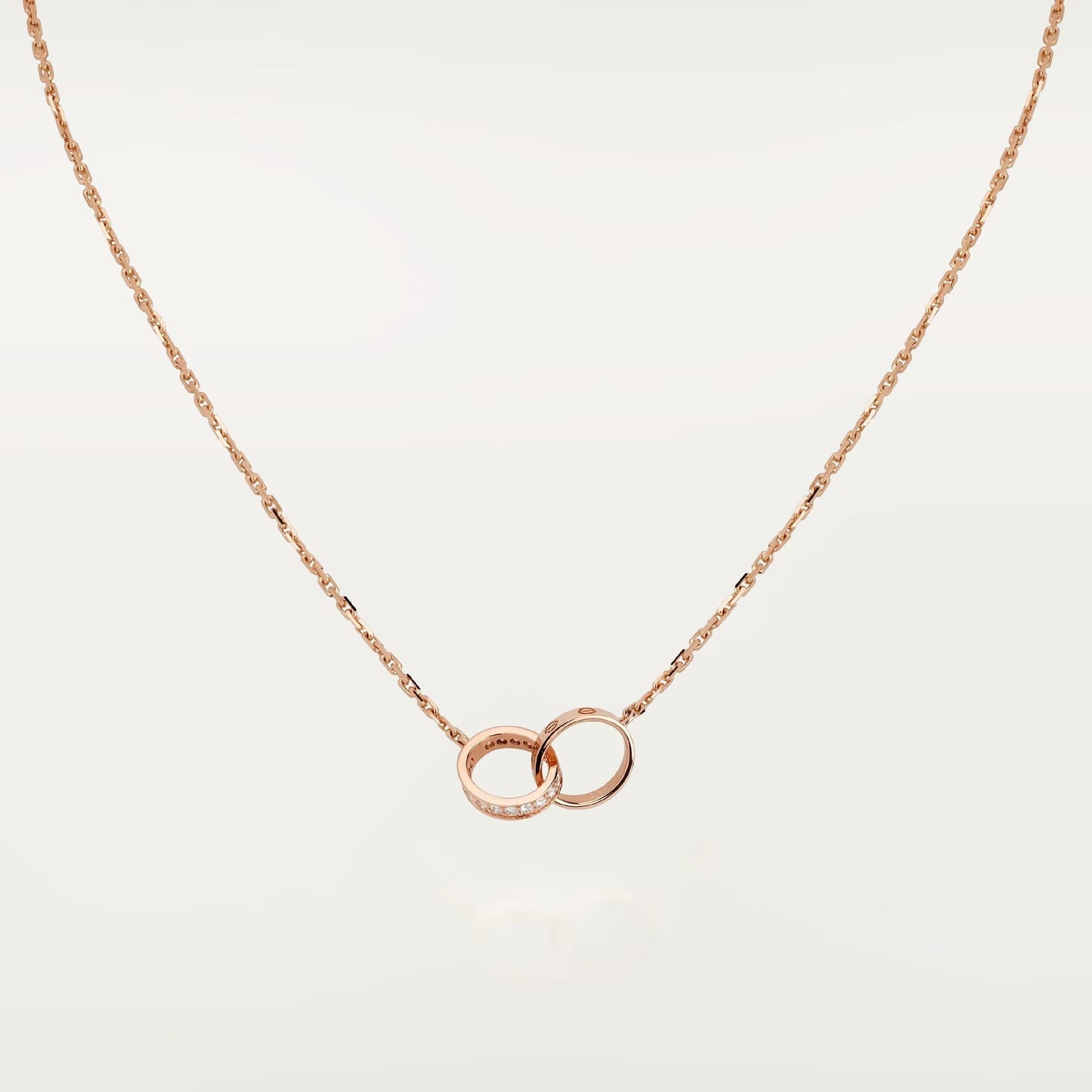 [Elite]LOVE DOUBLE RING HALF DIAMOND NECKLACE