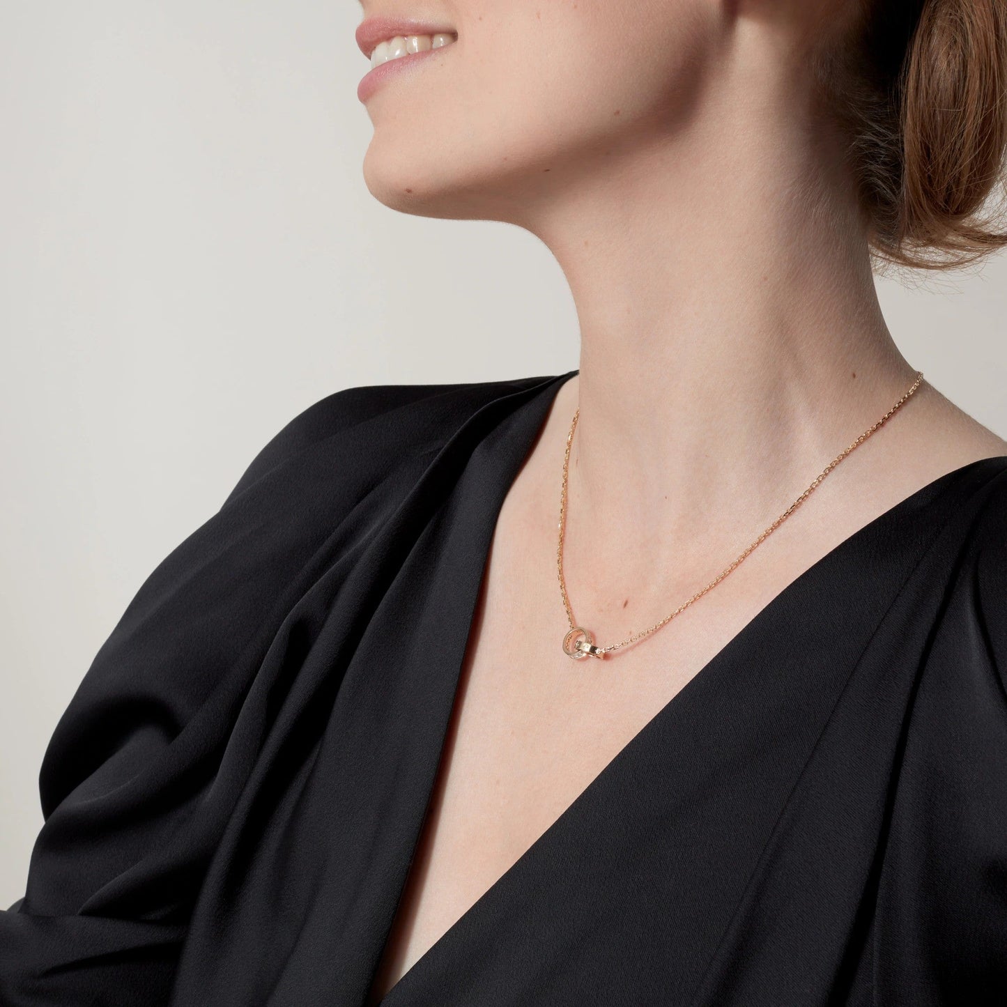 [Elite]LOVE DOUBLE RING HALF DIAMOND NECKLACE
