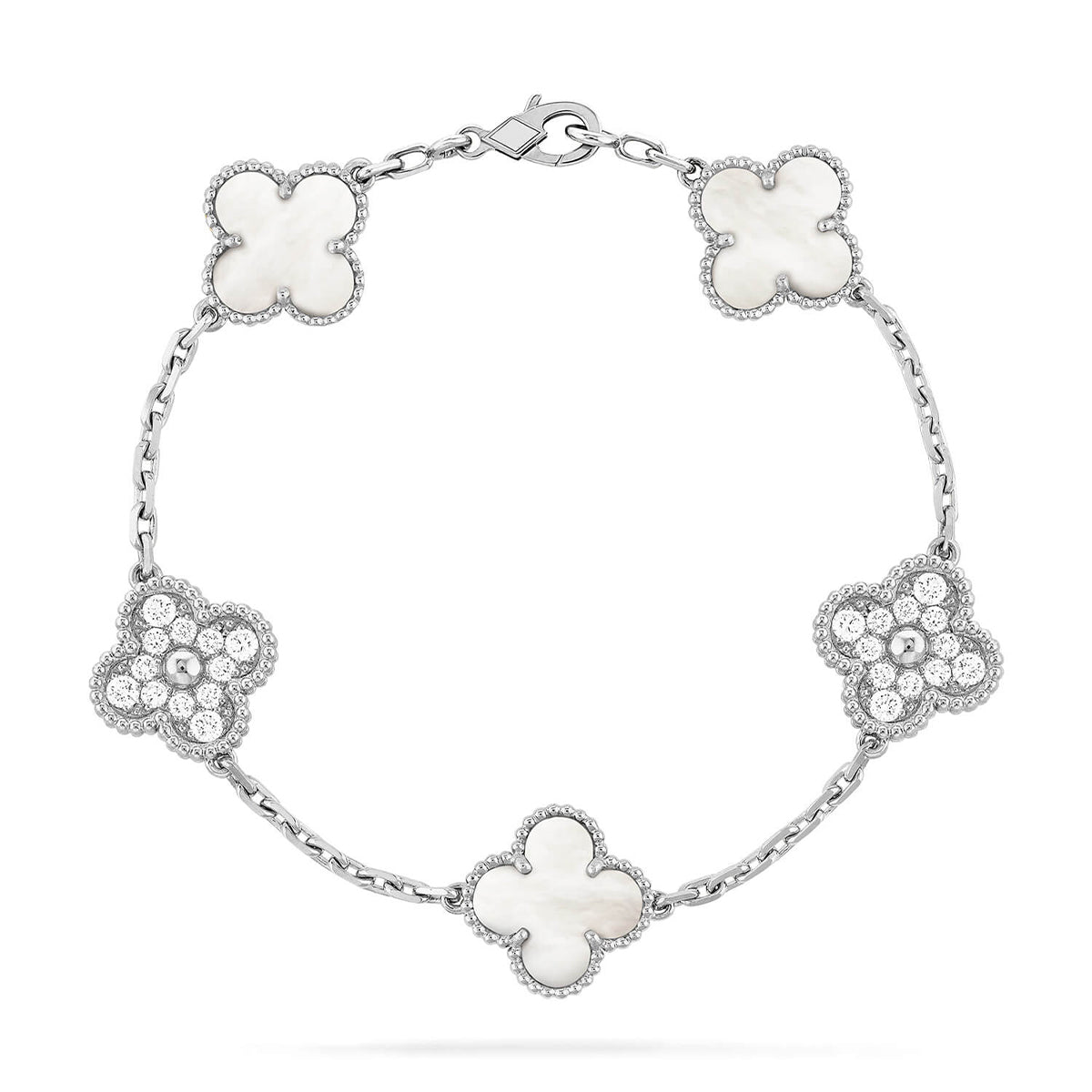 [Elite]CLOVER WHITE PEARL MOP 5 MOTIF BRACELET COLLECTION