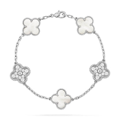[Elite]CLOVER WHITE PEARL MOP 5 MOTIF BRACELET COLLECTION