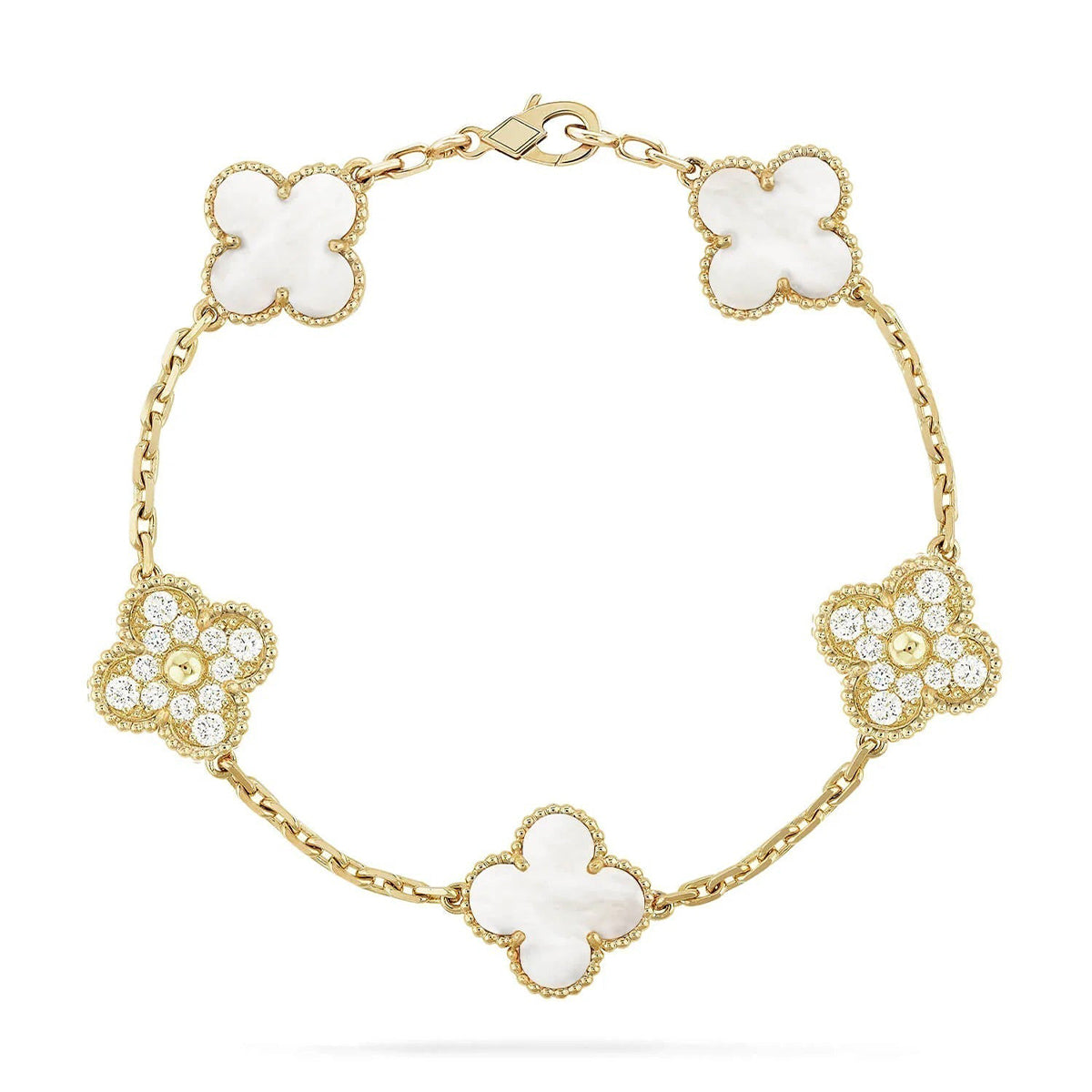 [Elite]CLOVER WHITE PEARL MOP 5 MOTIF BRACELET COLLECTION
