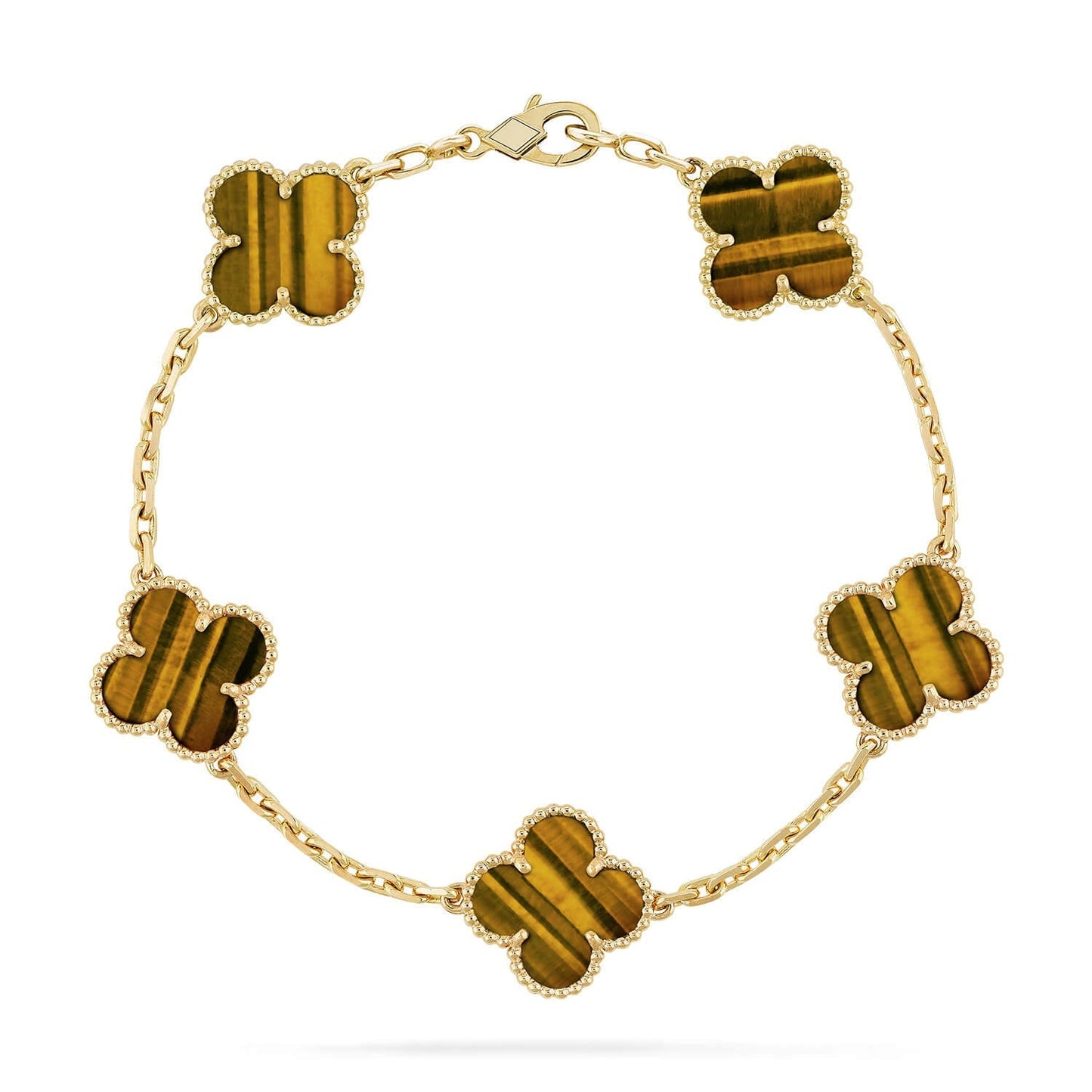 [Elite] CLOVER 5 MOTIFS TIGER EYE BRACELET COLLECTION