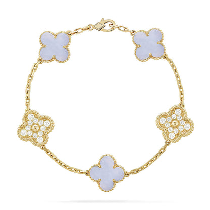 [Elite] CLOVER 5 MOTIF PURPLE CHALCEDONY BRACELET COLLECTION