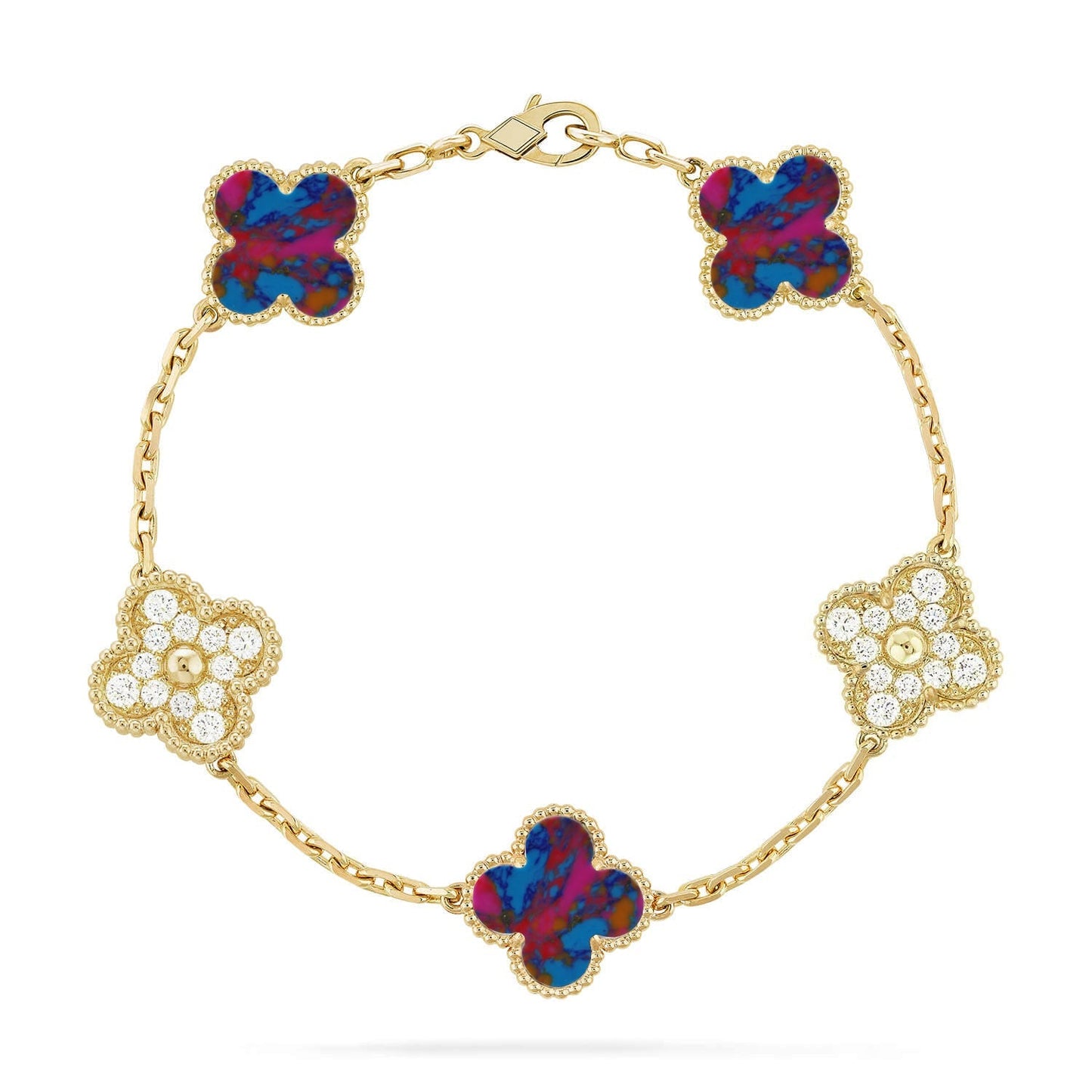 [Elite]CLOVER 5 MOTIF COLOR GEMSTONES BRACELET COLLECTION