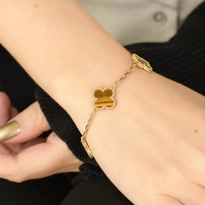 [Elite] CLOVER 5 MOTIFS TIGER EYE BRACELET COLLECTION