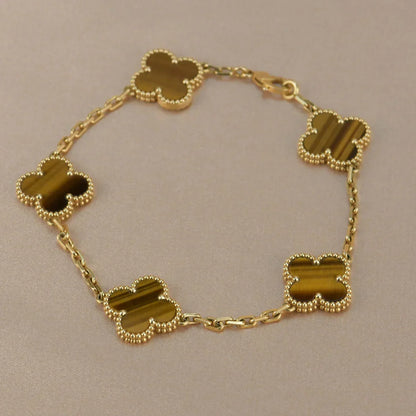 [Elite] CLOVER 5 MOTIFS TIGER EYE BRACELET COLLECTION