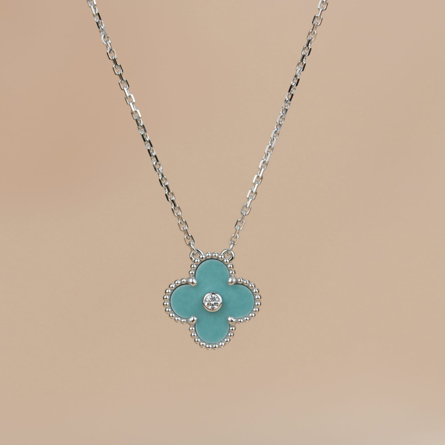 [Elite]CLOVER 15MM DIAMOND SVRES PORCELAIN  NECKLACE SILVER