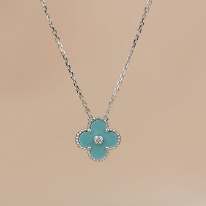 [Elite]CLOVER 15MM DIAMOND SVRES PORCELAIN  NECKLACE SILVER