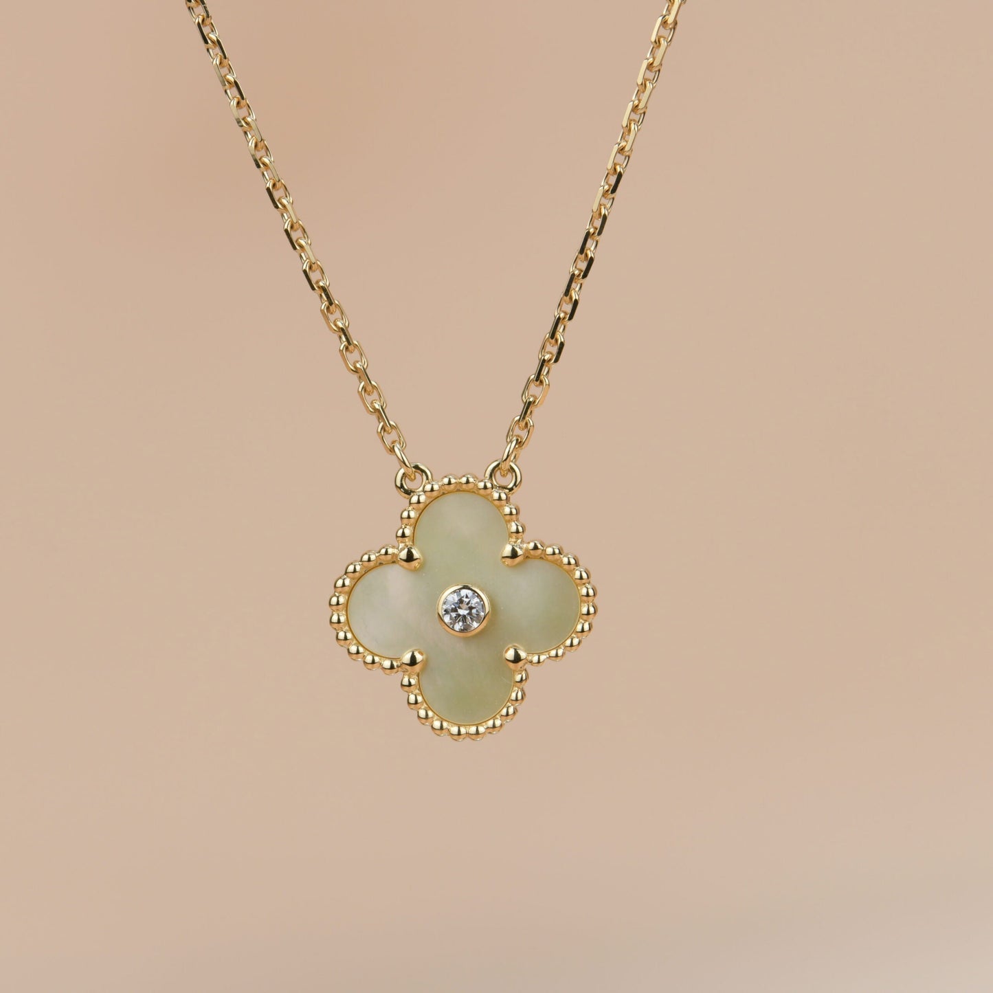 [Elite]CLOVER 15MM DIAMOND GOLD MOTHER OF PEARL NECKLACE