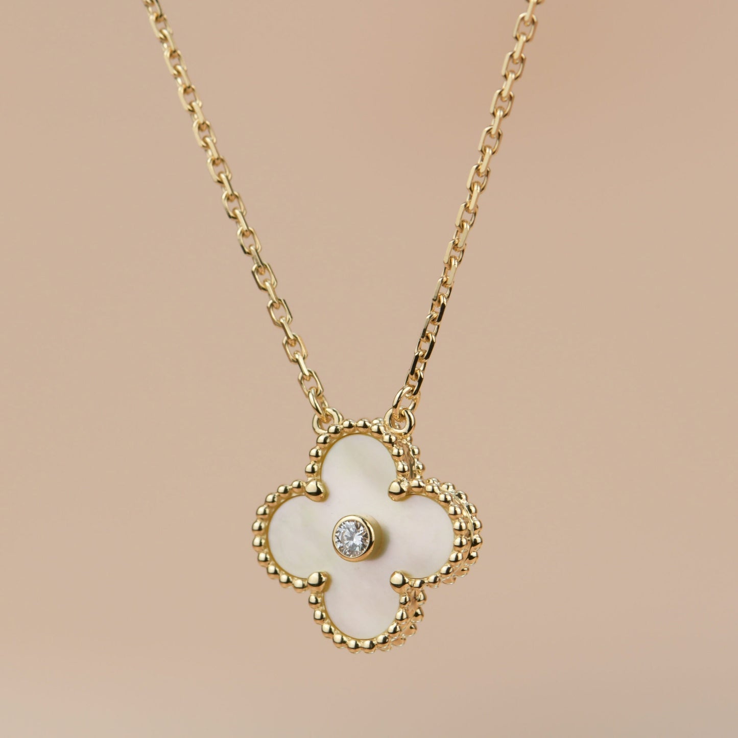 [Elite]CLOVER 15MM DIAMOND GOLD MOTHER OF PEARL NECKLACE