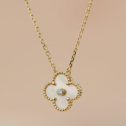[Elite]CLOVER 15MM DIAMOND GOLD MOTHER OF PEARL NECKLACE