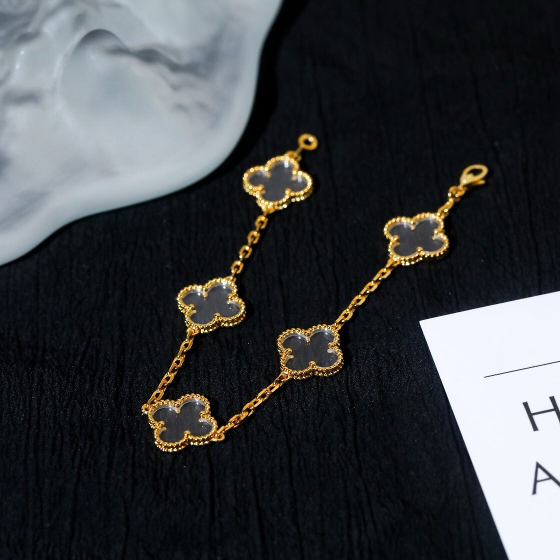 [Elite]CLOVER 5 MOTIF ROCK CRYSTAL BRACELET