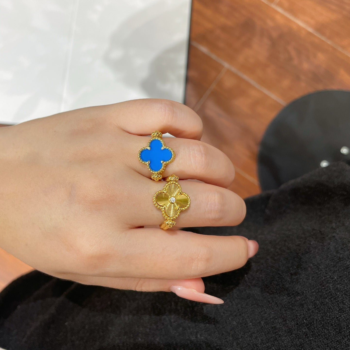 [Elite]CLOVER RIVERSIBLE BLUE AGATE RING