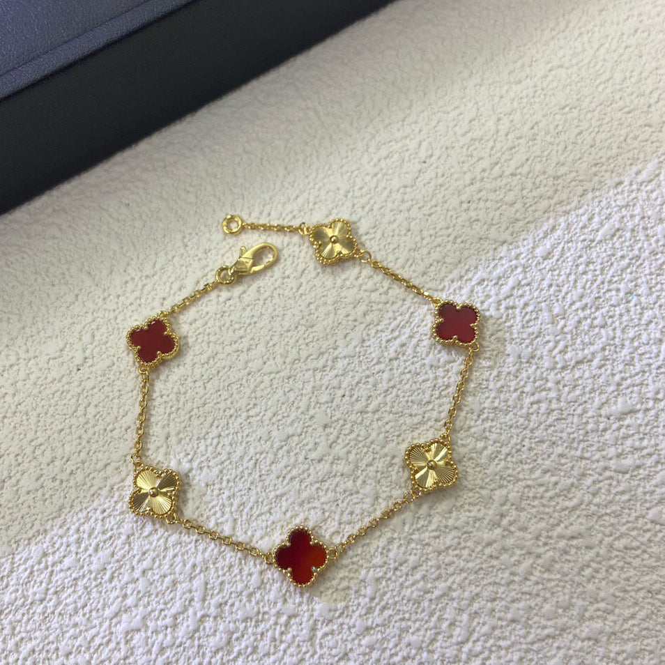 [Elite]CLOVER 6 MOTIF RED AGATE LASER BRACELET