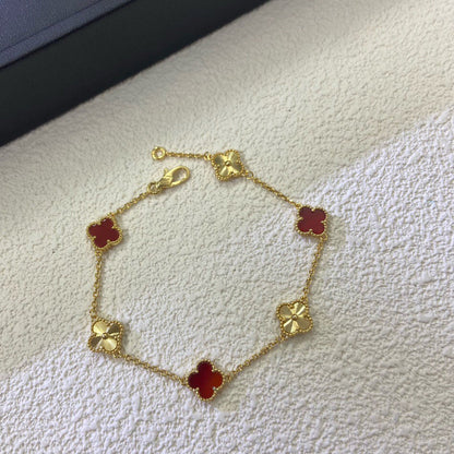 [Elite]CLOVER 6 MOTIF RED AGATE LASER BRACELET