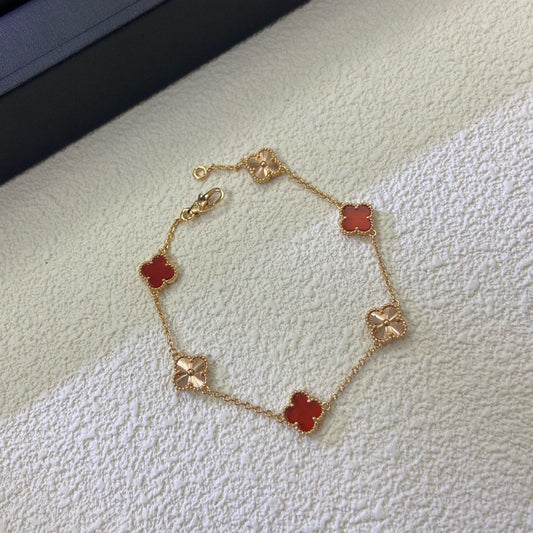 [Elite]CLOVER 6 MOTIF RED AGATE LASER BRACELET