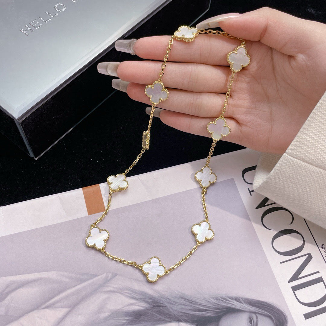[Elite]CLOVER 10 MOTIFS WHITE MOTHER OF PEARL NECKLACE