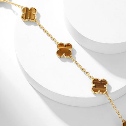 [Elite]CLOVER 10 MOTIFS TIGER EYE NECKLACE