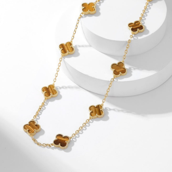 [Elite]CLOVER 10 MOTIFS TIGER EYE NECKLACE