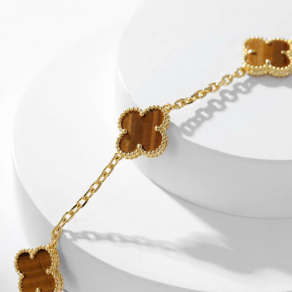 [Elite]CLOVER 10 MOTIFS TIGER EYE NECKLACE
