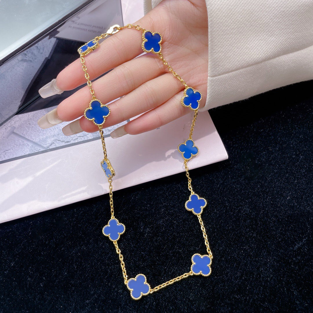 [Elite]CLOVER 10 MOTIFS BLUE AGATE NECKLACE