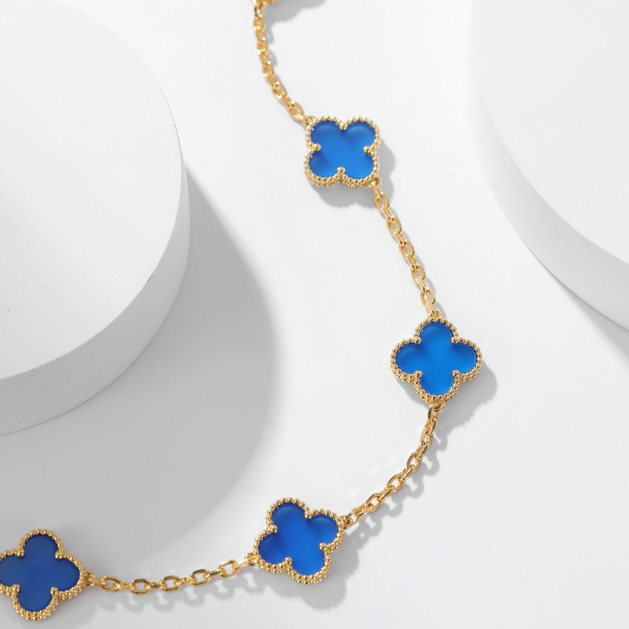 [Elite]CLOVER 10 MOTIFS BLUE AGATE NECKLACE