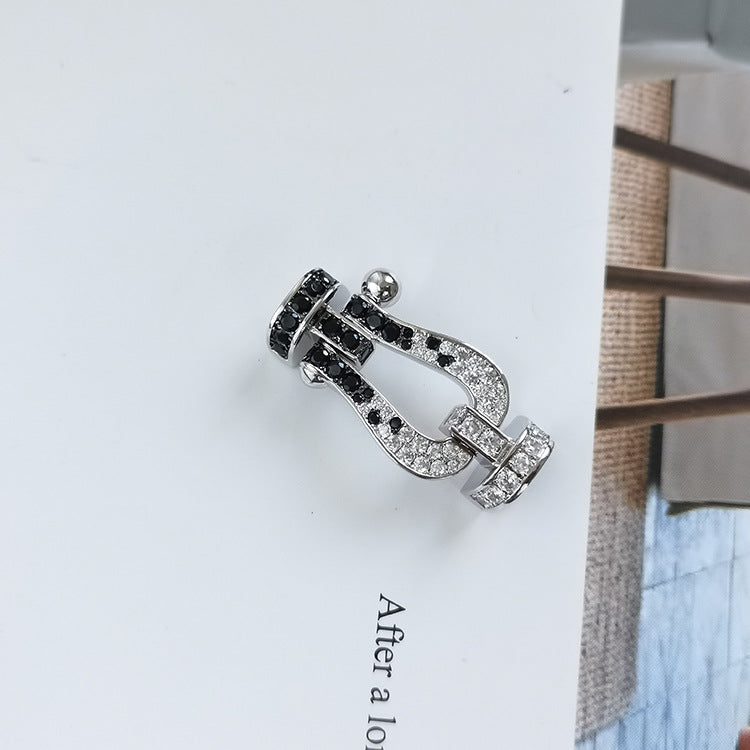 [Elite]FORCE LARGE HORSESHOE BLACK WHITE DIAMOND BRACELET SILVER