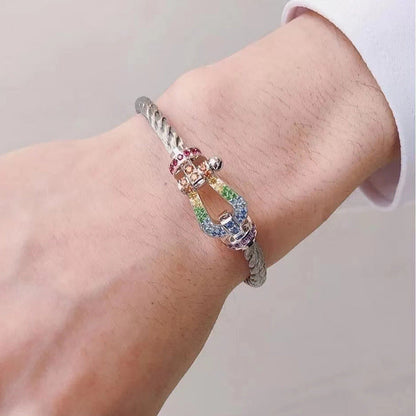 [Elite]FORC LARGE HORSESHOE  COLORED DIAMOND BRACELET SILVER