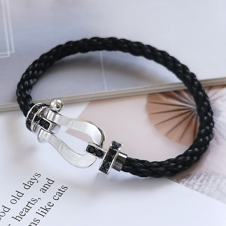 [Elite]FORCE LARGE HORSESHOE BLACK DIAMOND BRACELET SILVER