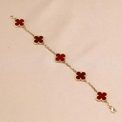 [Elite] CLOVER 5 MOTIF RED CORNELIAN BRACELET COLLECTION
