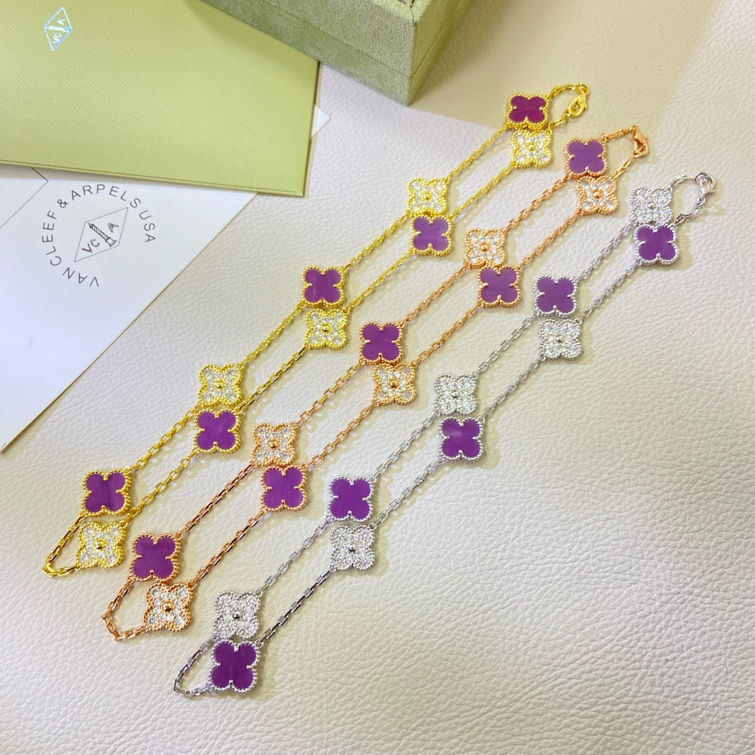 [Elite]CLOVER 10 MOTIFS  PURPLE VIOLET DIAMOND NECKLACE