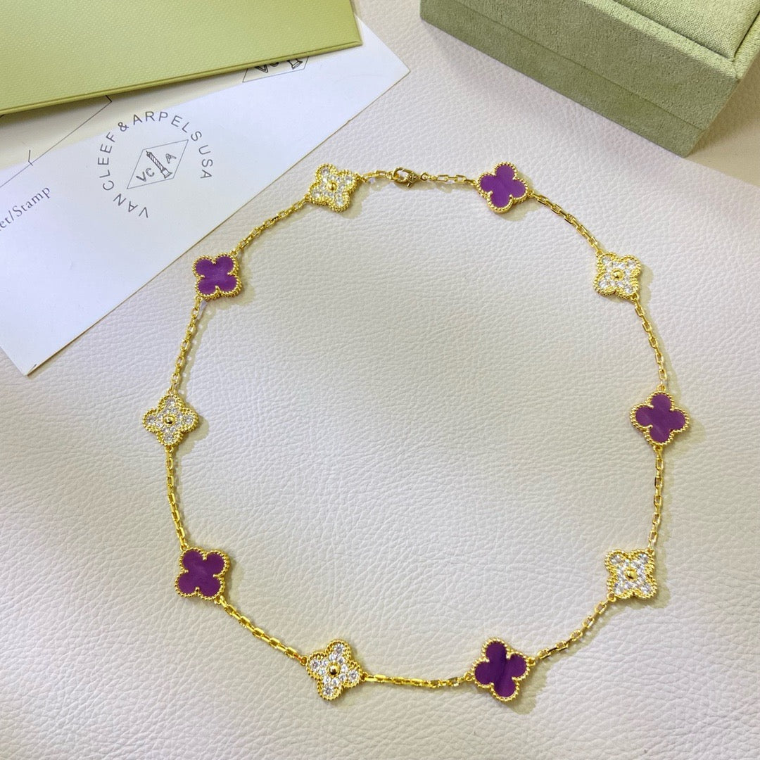 [Elite]CLOVER 10 MOTIFS  PURPLE VIOLET DIAMOND NECKLACE