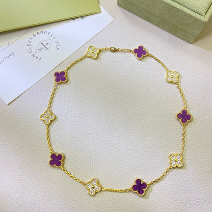 [Elite]CLOVER 10 MOTIFS  PURPLE VIOLET DIAMOND NECKLACE