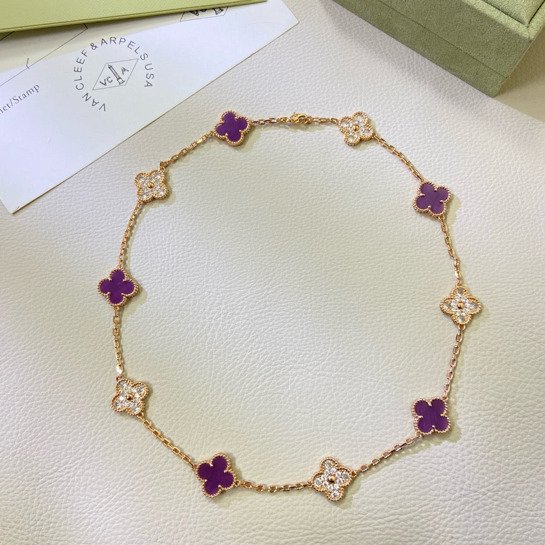 [Elite]CLOVER 10 MOTIFS  PURPLE VIOLET DIAMOND NECKLACE