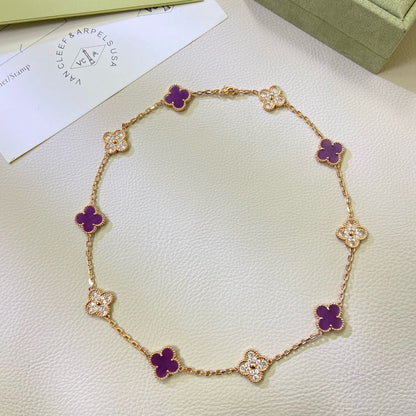 [Elite]CLOVER 10 MOTIFS  PURPLE VIOLET DIAMOND NECKLACE