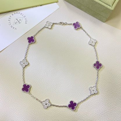 [Elite]CLOVER 10 MOTIFS  PURPLE VIOLET DIAMOND NECKLACE