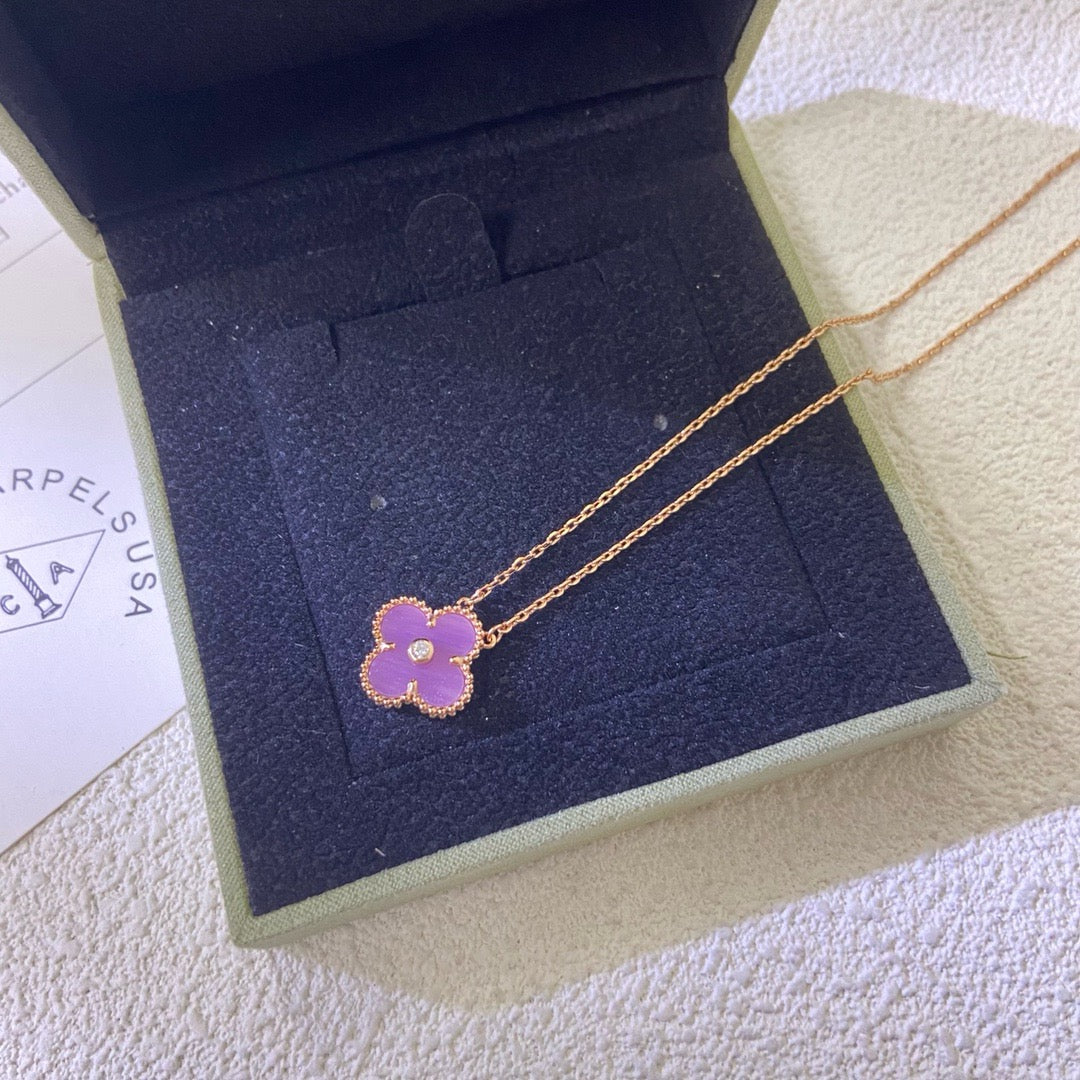 [Elite]CLOVER 15MM DIAMOND  PURPLE VIOLET NECKLACE