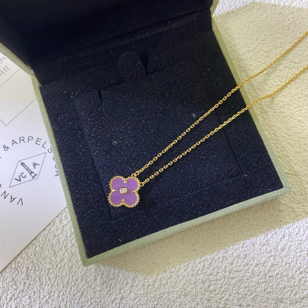 [Elite]CLOVER 15MM DIAMOND  PURPLE VIOLET NECKLACE