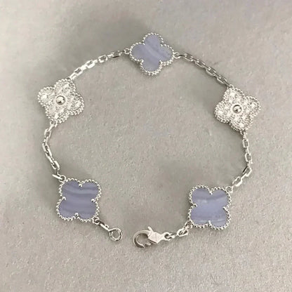 [Elite] CLOVER 5 MOTIF PURPLE CHALCEDONY BRACELET COLLECTION