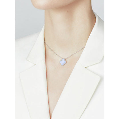 [Elite]CLOVER 15MM BLUE CHALCEDONY NECKLACE SILVER