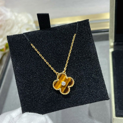[Elite]CLOVER 15MM DIAMOND AND YELLOW TIGER'S EYE AGATE necklace
