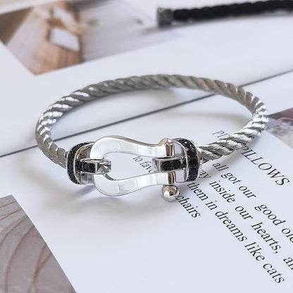 [Elite]FORCE LARGE HORSESHOE BLACK DIAMOND BRACELET SILVER