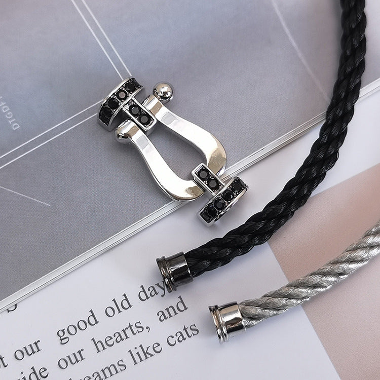 [Elite]FORCE LARGE HORSESHOE BLACK DIAMOND BRACELET SILVER