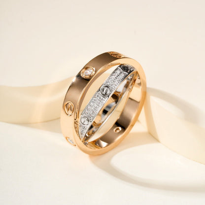 [Elite]LOVE PINK GOLD SILVER DIAMOND DOUBLE RING