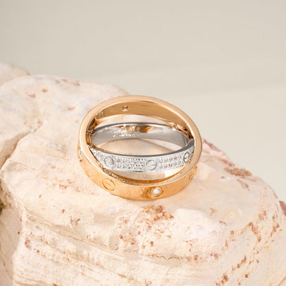 [Elite]LOVE PINK GOLD SILVER DIAMOND DOUBLE RING