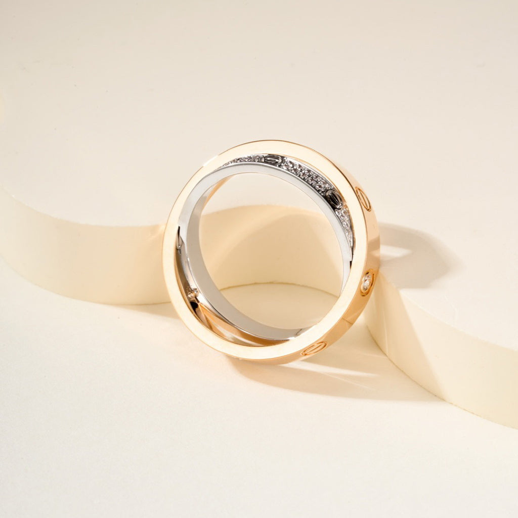 [Elite]LOVE PINK GOLD SILVER DIAMOND DOUBLE RING