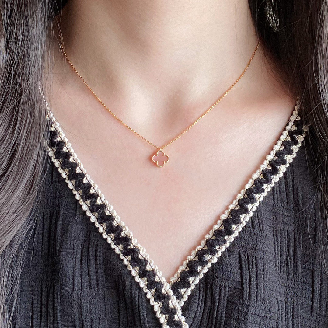 [Elite]CLOVER 9.5MM PINK MOTHER OF PEARL SINGLE FLOWER NECKLACE